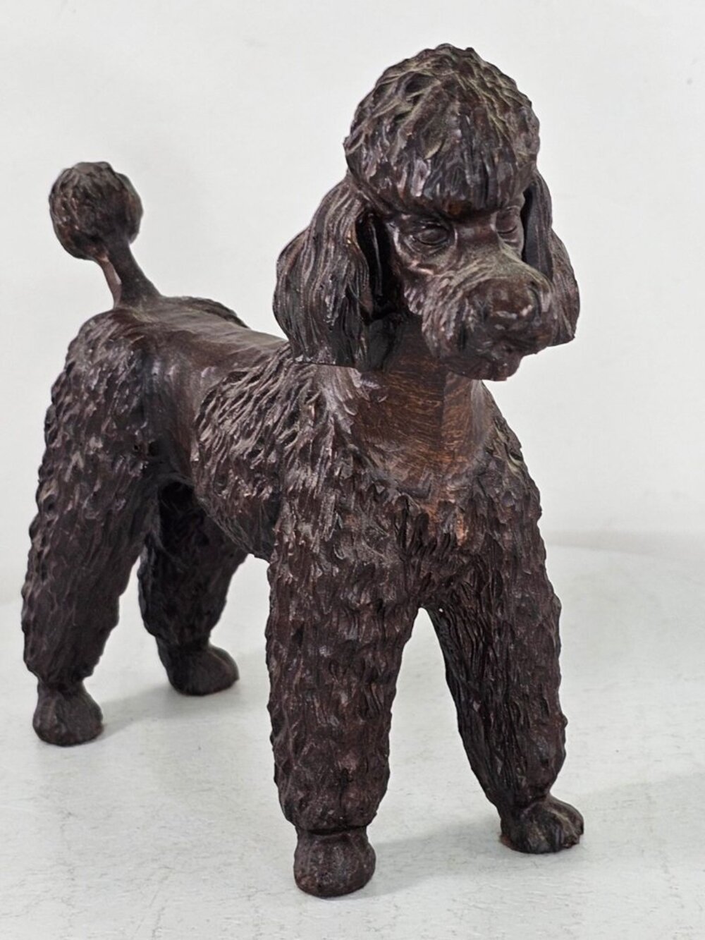 Resin Standard Poodle Dog Figurine With Wood Finish Look Decoration Collectible